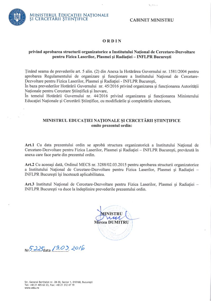 Ordinul pentru organigrama INFLPR